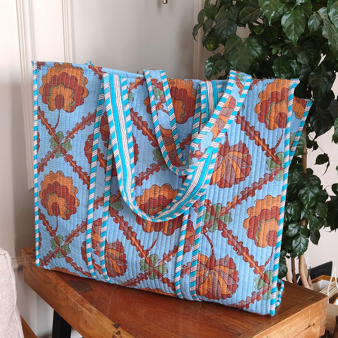 Handmade Large Autumn Sky Cotton Tote Bag