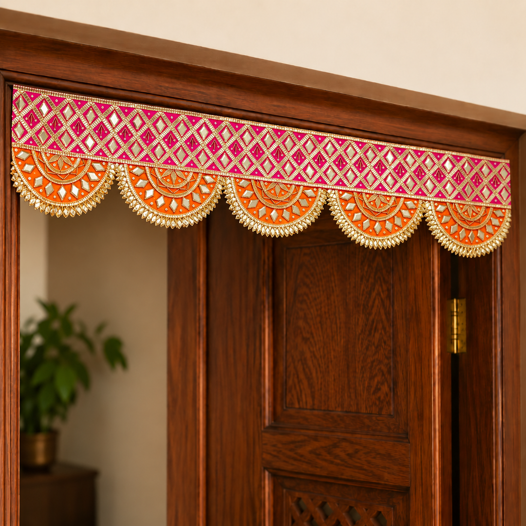 Handmade Gota Patti Orange & Pink Round Toran