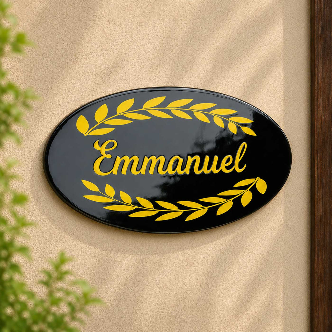 Oval Black Coloured Personalized Acrylic & Resin Name Plate For Home