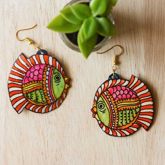Hand-Painted Puffer Fish Theme Leather Earrings