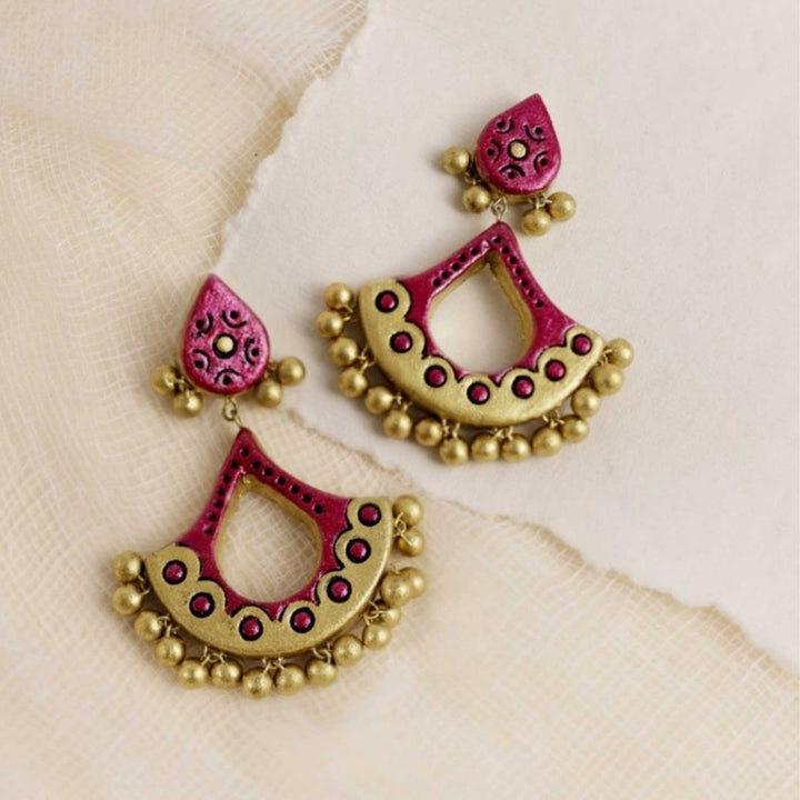 Handmade Diya Theme Elegant Terracotta Earrings