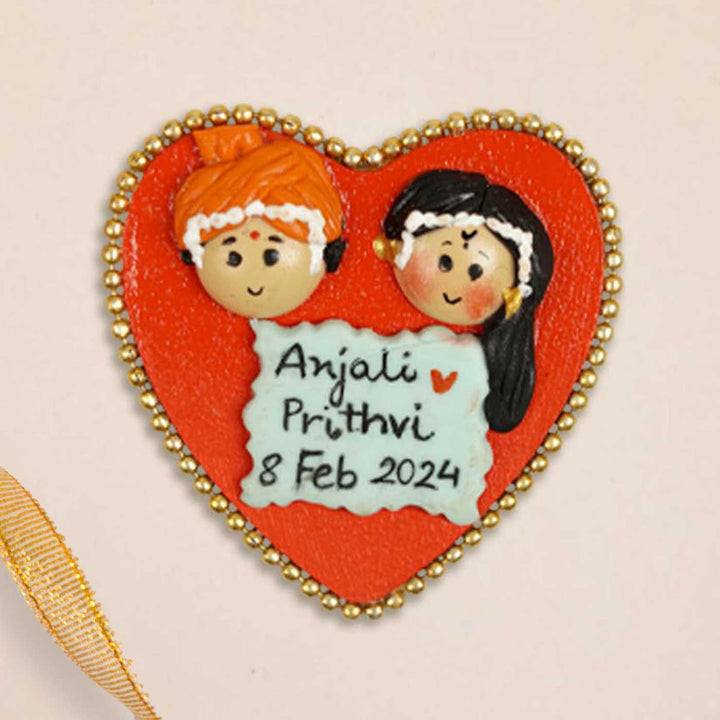 North Indian Couple Handmade Personalized Polymer Clay Heart Fridge Magents