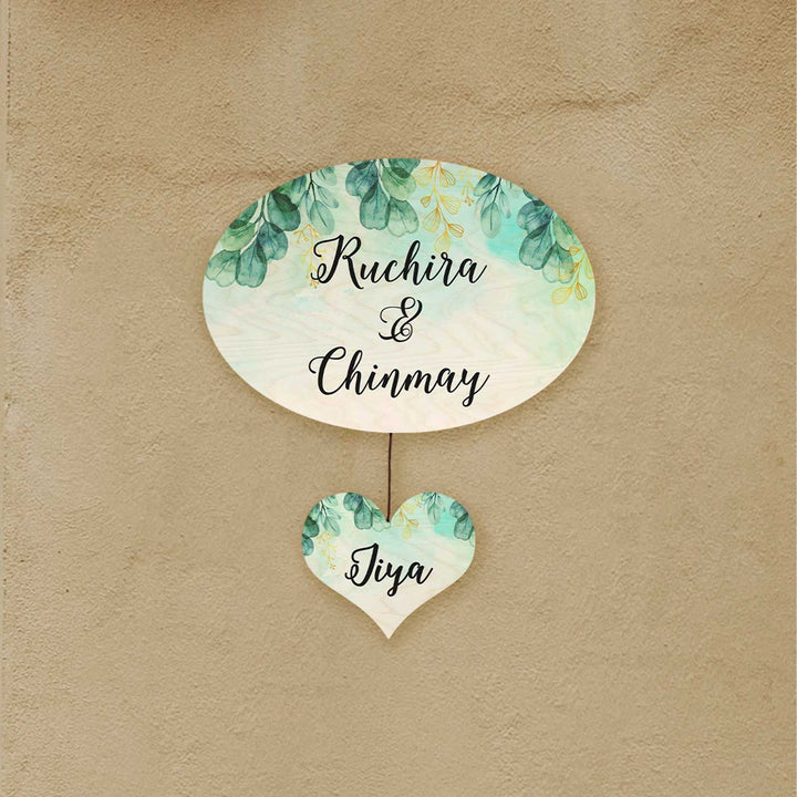 Personalized Printed Spring Green Floral Wooden Oval Nameplate