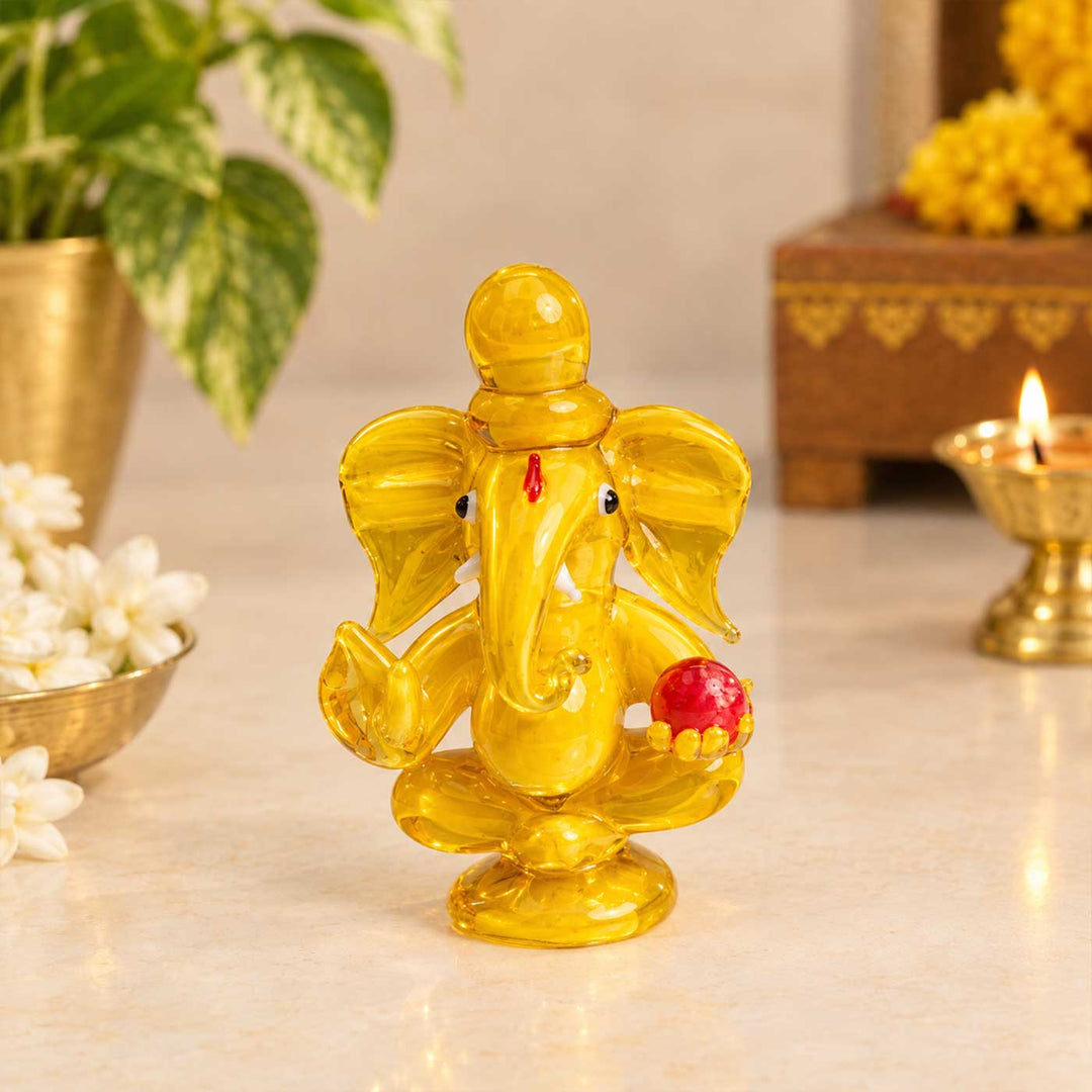 Handmade Blown Glass Ganesha Miniature Figurine/Idol For Decor