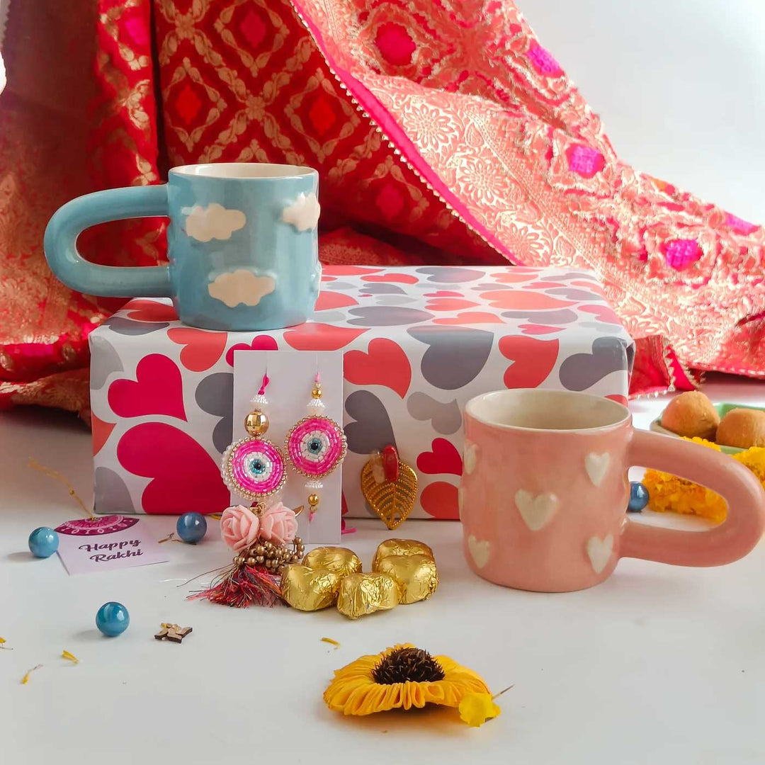 Handmade Mocha Lover Rakhi Gift Hamper | 2 Mugs, Couple Rakhi Set, Roli Chawal & Chocolates