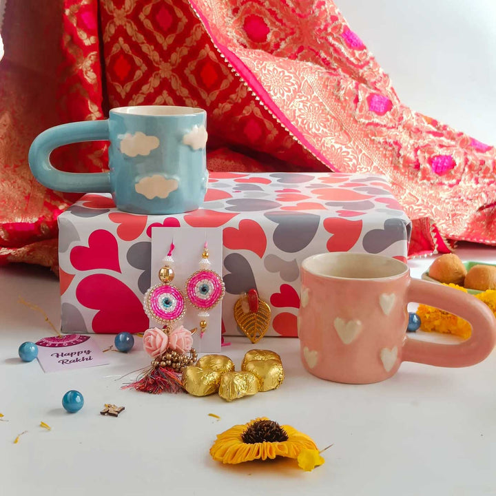 Handmade Mocha Lover Rakhi Gift Hamper | 2 Mugs, Couple Rakhi Set, Roli Chawal & Chocolates