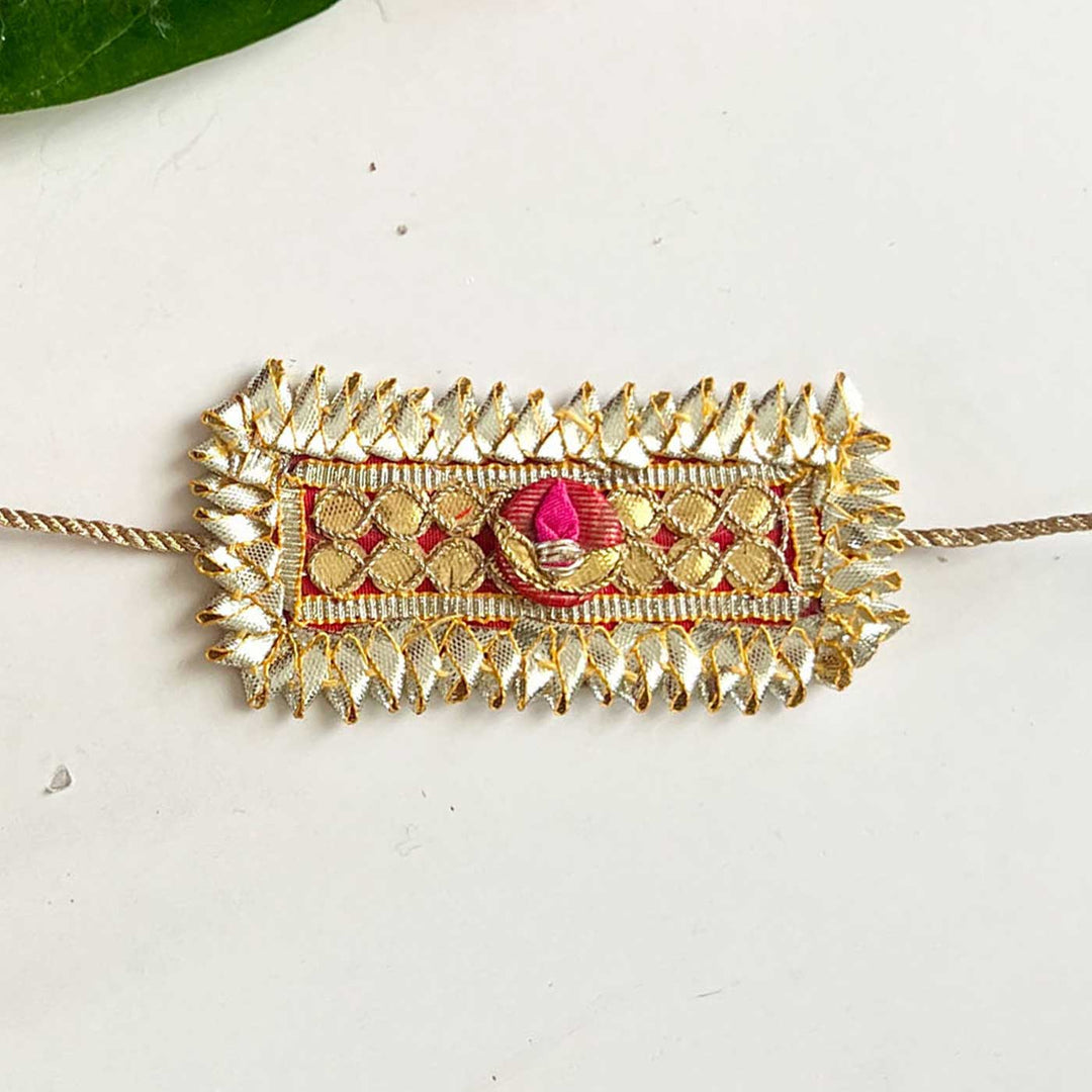 Handcrafted Gota Patti "Bandhan" Rakhi With Roli Chawal for Brother