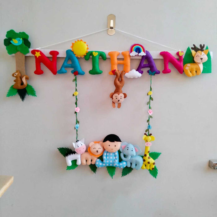Personalized Boys Jungle Theme Felt Kids Name Plate