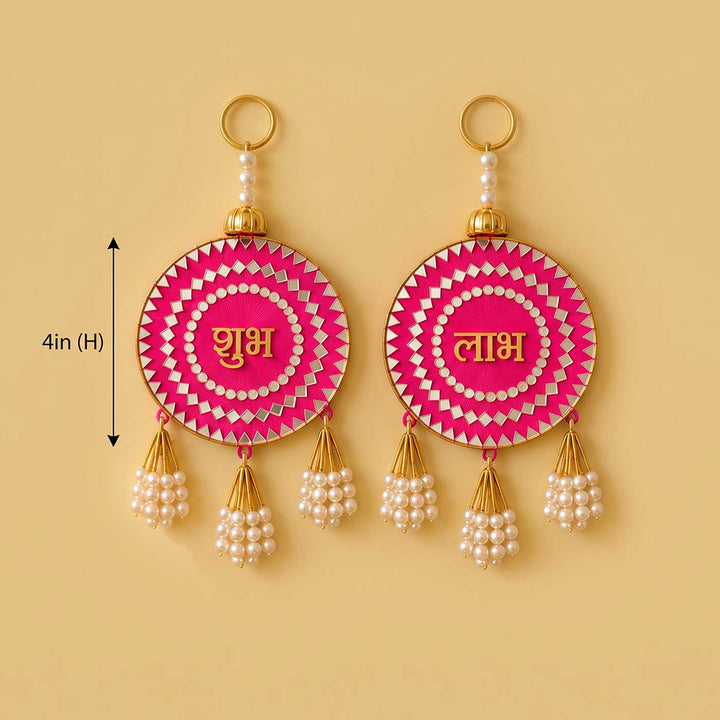 2 pc | Shubh Labh Mirror Work MDF Wood Door Hanging For Festive Decor