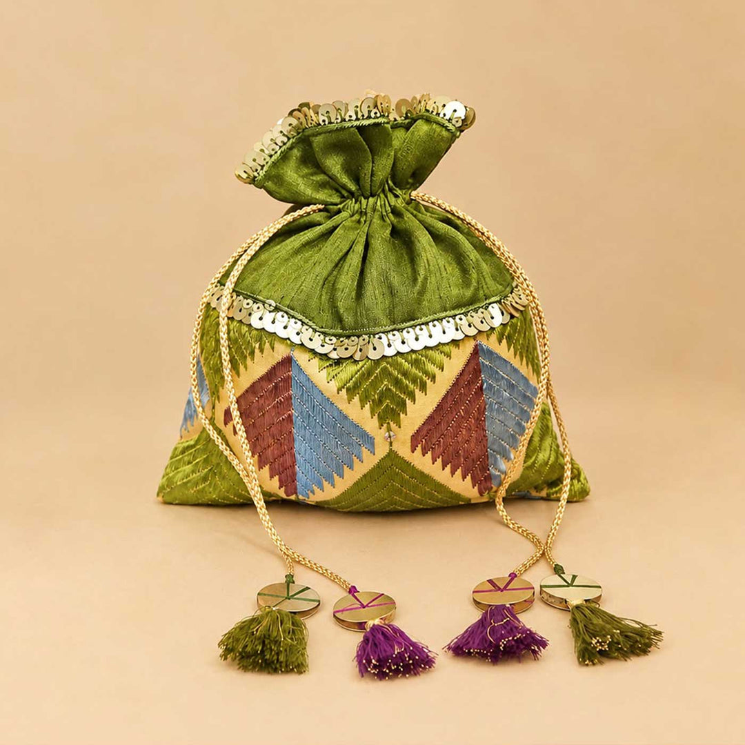Handmade Phulkari Silk Potli For Festive Gifting | Medium