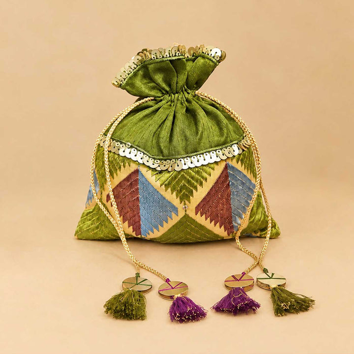 Handmade Phulkari Silk Potli For Festive Gifting | Medium