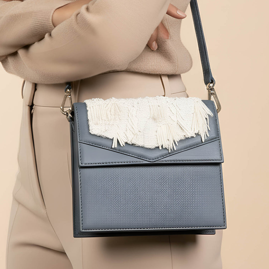 Beaded Silver Storm Leather Sling Bag