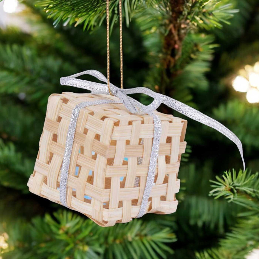 5 Pc | Handmade Bamboo Gift Box Hanging Christmas Ornaments | Assorted Colors
