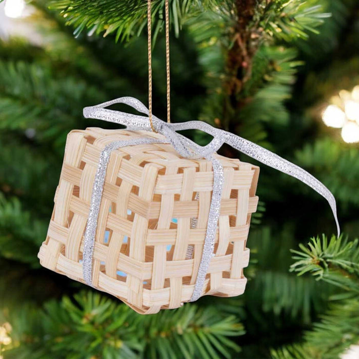 5 Pc | Handmade Bamboo Gift Box Hanging Christmas Ornaments | Assorted Colors