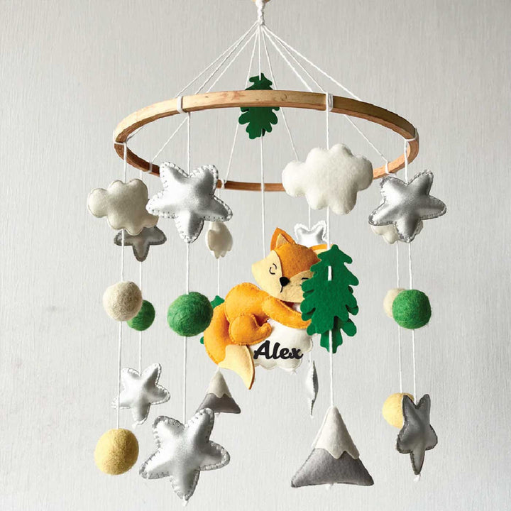 Personalized Handmade Dreamy Cloud Fox Felt Cot Mobile For Newborns