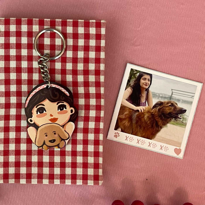 Printed Hand-Illustrated Dog Mom MDF Wood Key Chain/Bag Charm