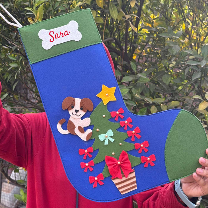 2 Pc | Personalized Handmade Pawsome Felt Stocking And Dog Ornament