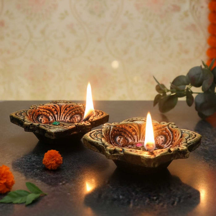 Handmade Square Terracotta Oil Lamp / Diya | Set Of 2