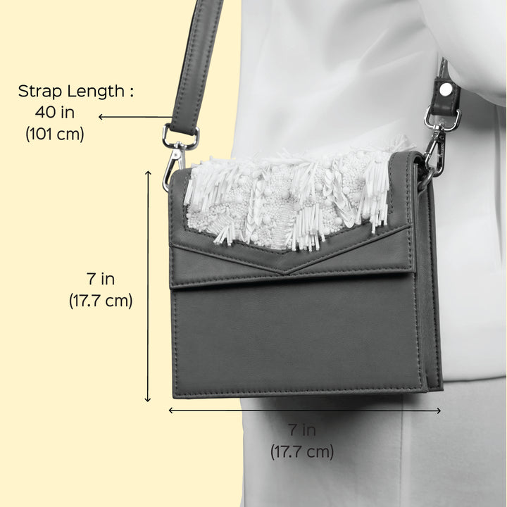 Beaded Silver Storm Leather Sling Bag