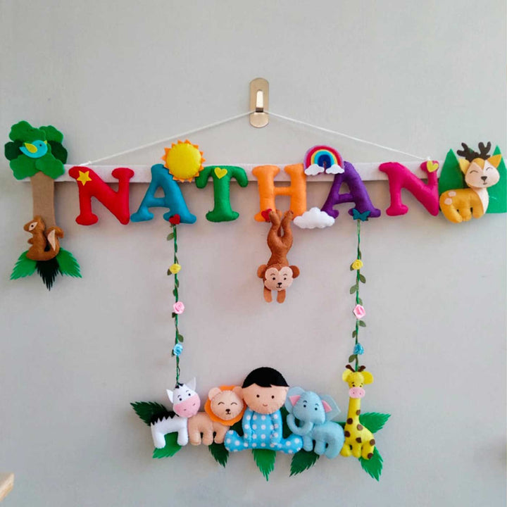 Personalized Boys Jungle Theme Felt Kids Name Plate