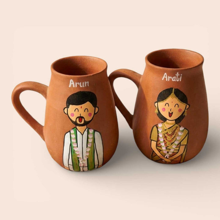 2 Pc | Kannada Couple Personalized Handpainted Terracotta Mug | 450 ml