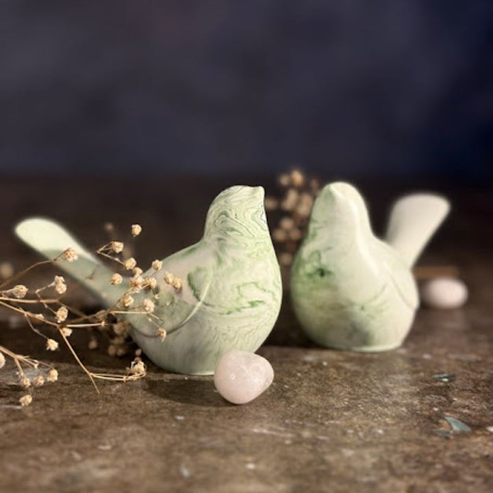 Handmade Concrete Twin Flame Hamper | Includes 2 Bird Centerpiece, 1 Candle Holder And 2 Succulents