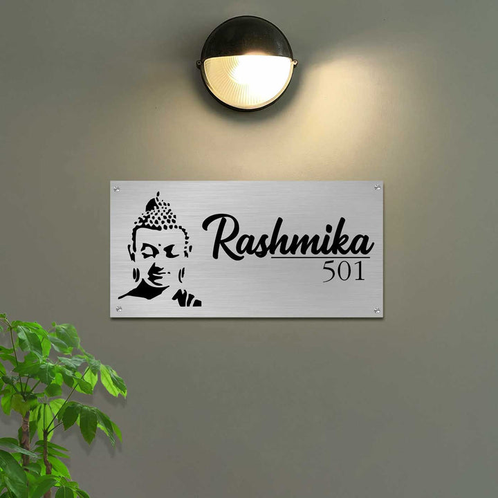 Personalized Buddha Theme Stainless Steel Name Plate