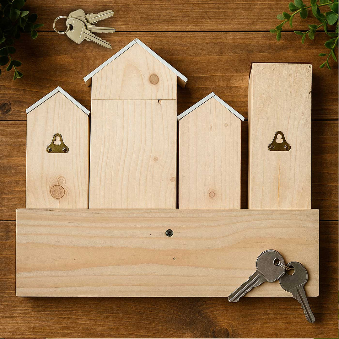 Stylish Miniature House Theme Wooden Key Holder | With 7 Hooks