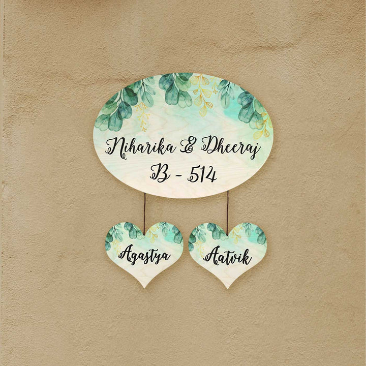 Personalized Printed Spring Green Floral Wooden Oval Nameplate