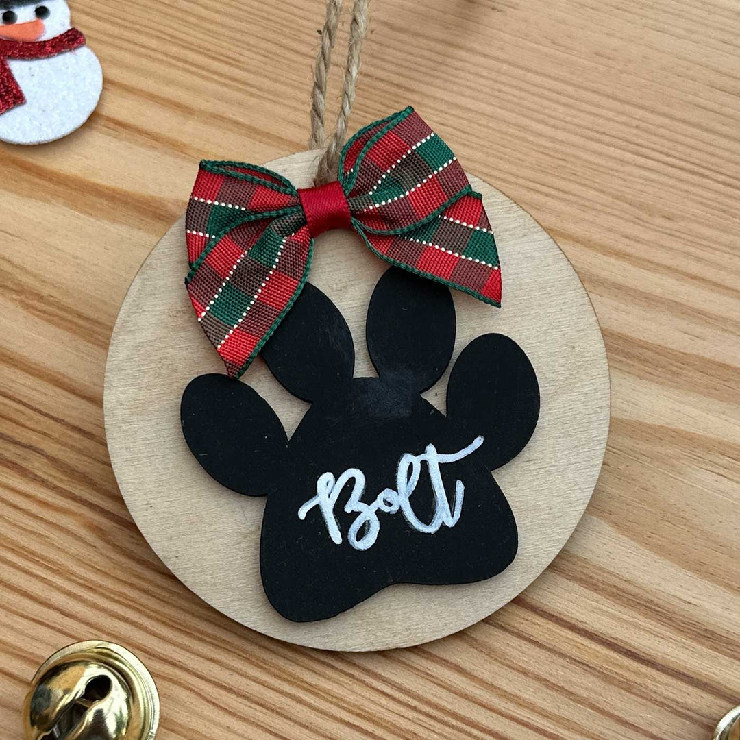 Personalized Hand-Painted MDF Paw Print Treasure Christmas Ornament