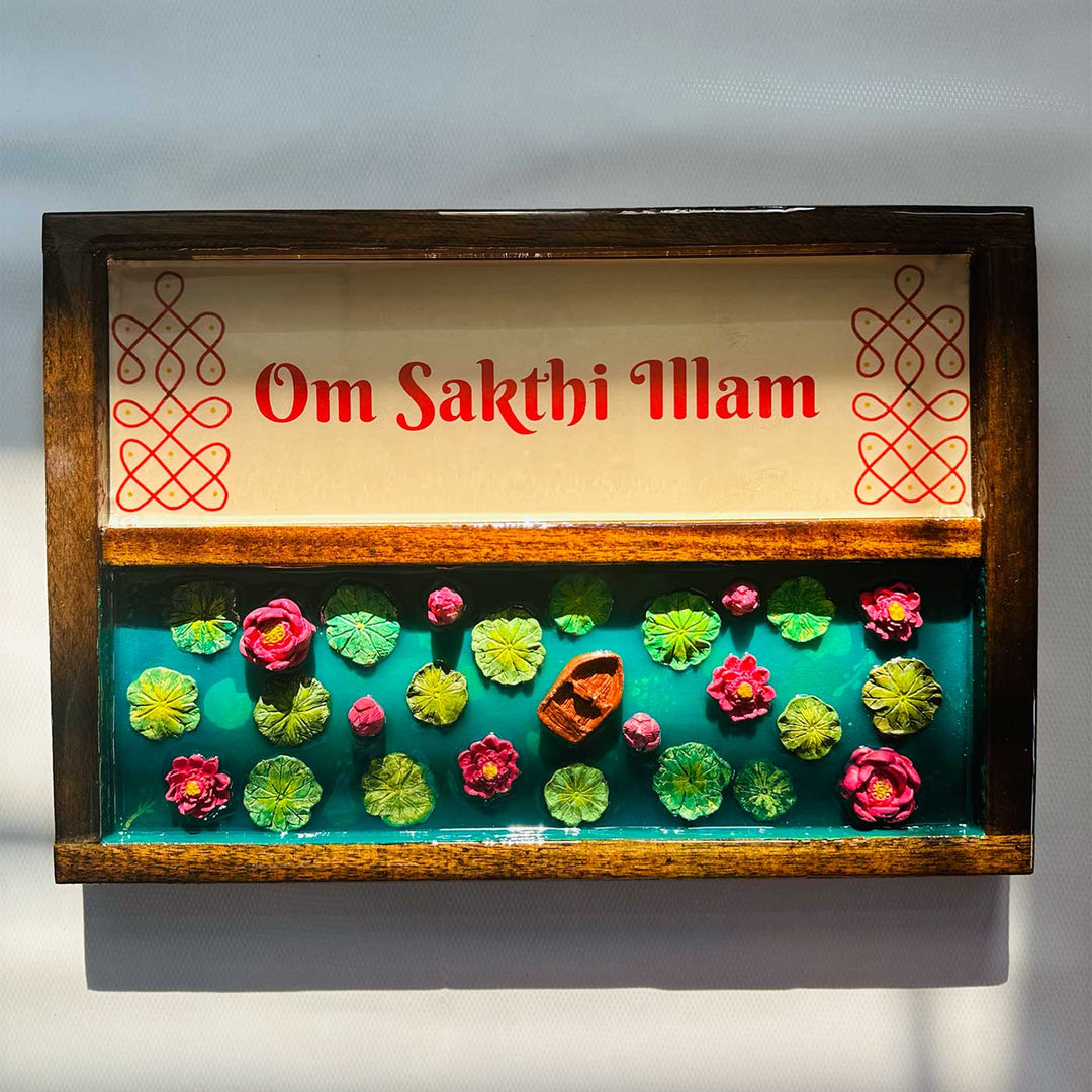 Lily Pond 3D Realistic Personalized Teak Wood & Resin Name Plate For Home