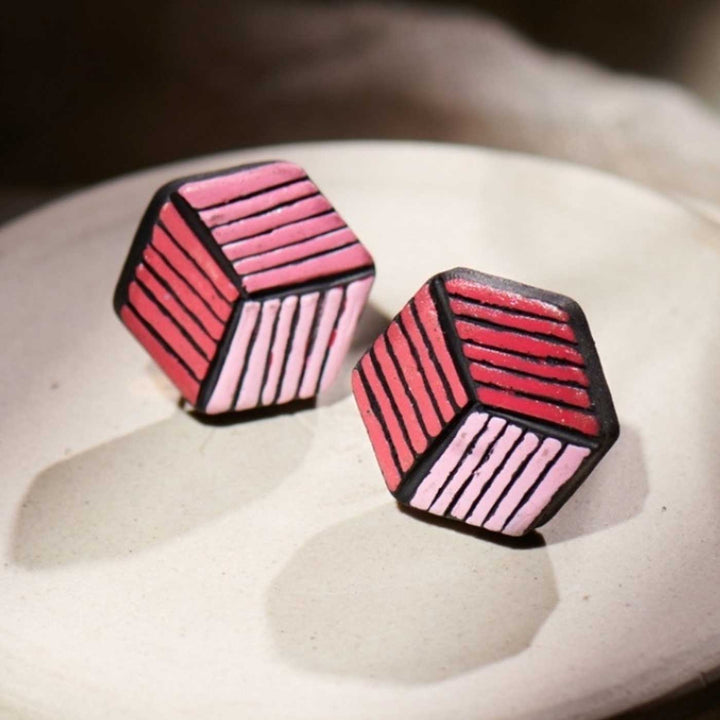 Handmade Hexagonal Terracotta Earrings