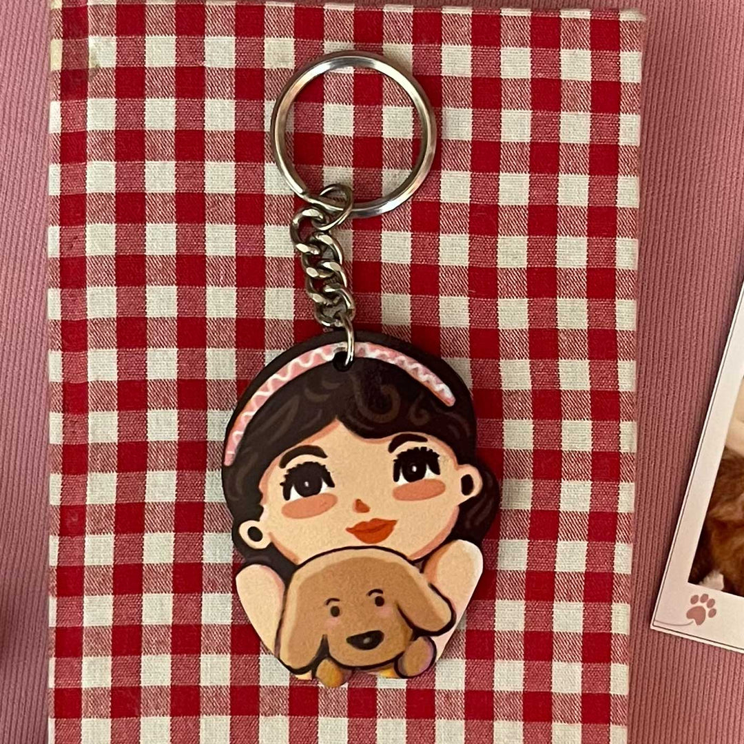 Printed Hand-Illustrated Dog Mom MDF Wood Key Chain/Bag Charm
