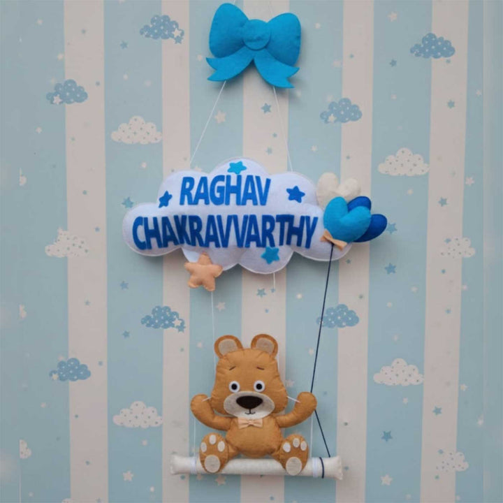 Personalized Teddy & Cloud Theme Felt Kids Name Plate