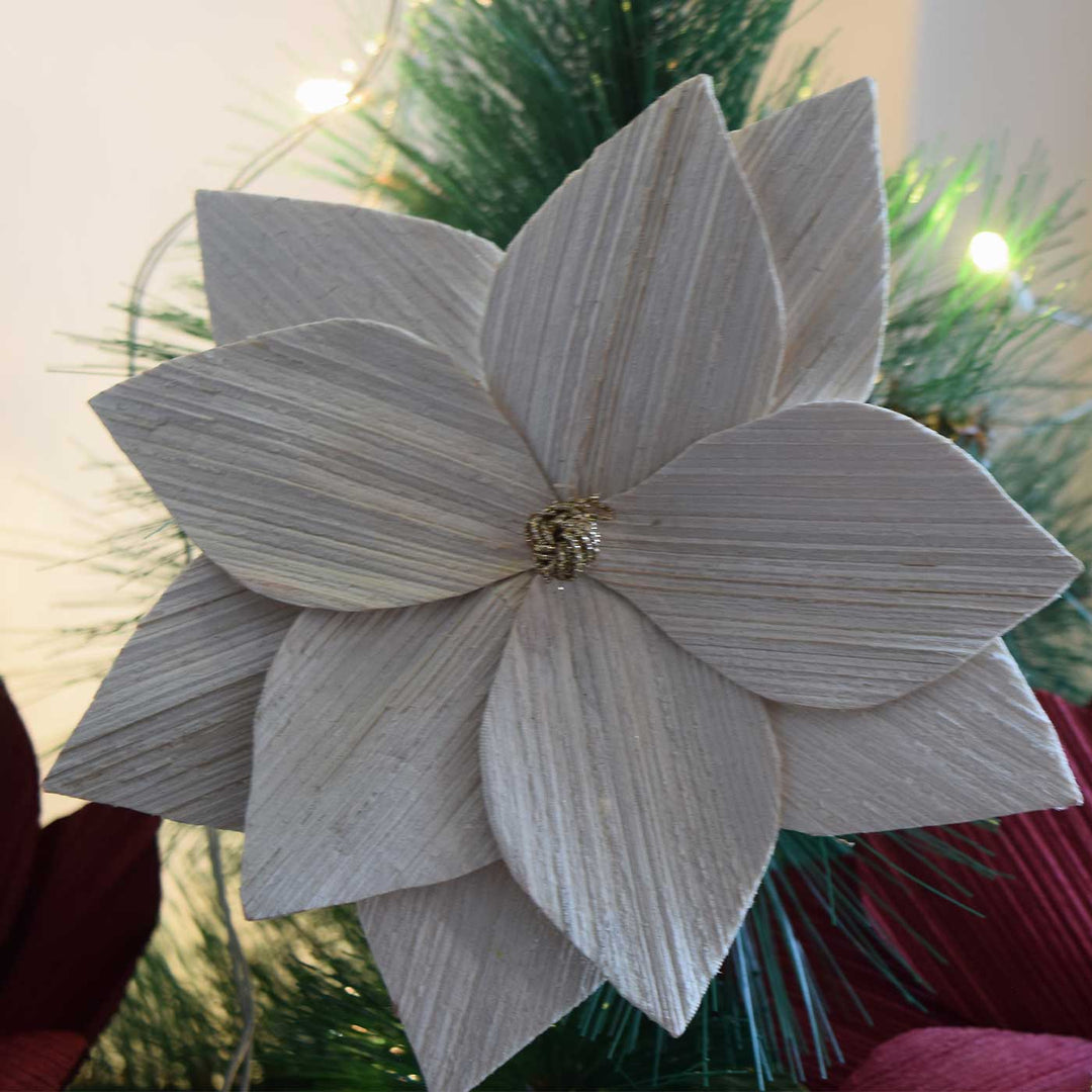 Handmade Areca Nut White Poinsettia Flower Christmas Ornament