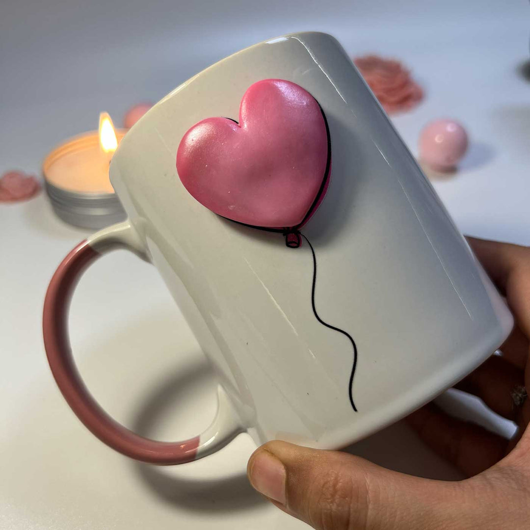 Handmade Heart Balloon Theme Polymer Clay & Ceramic Mug | 250 ml