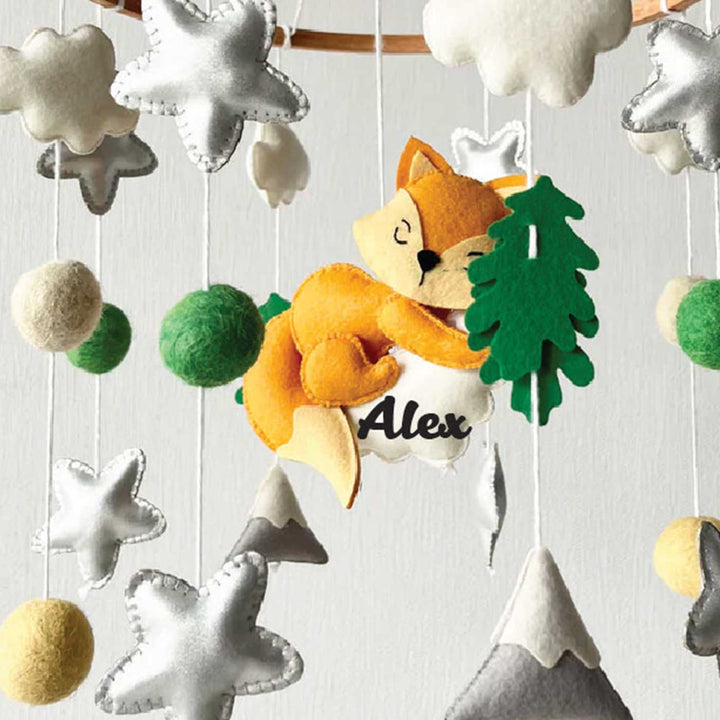 Personalized Handmade Dreamy Cloud Fox Felt Cot Mobile For Newborns