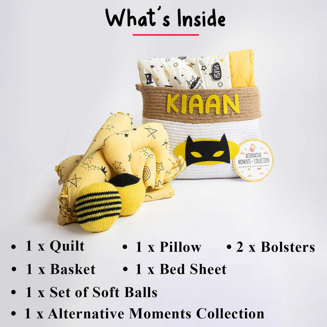 8 Pc | Personalized Stars Baby Bedding Gift Basket | 0-4 Years