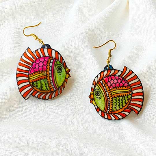 Hand-Painted Puffer Fish Theme Leather Earrings