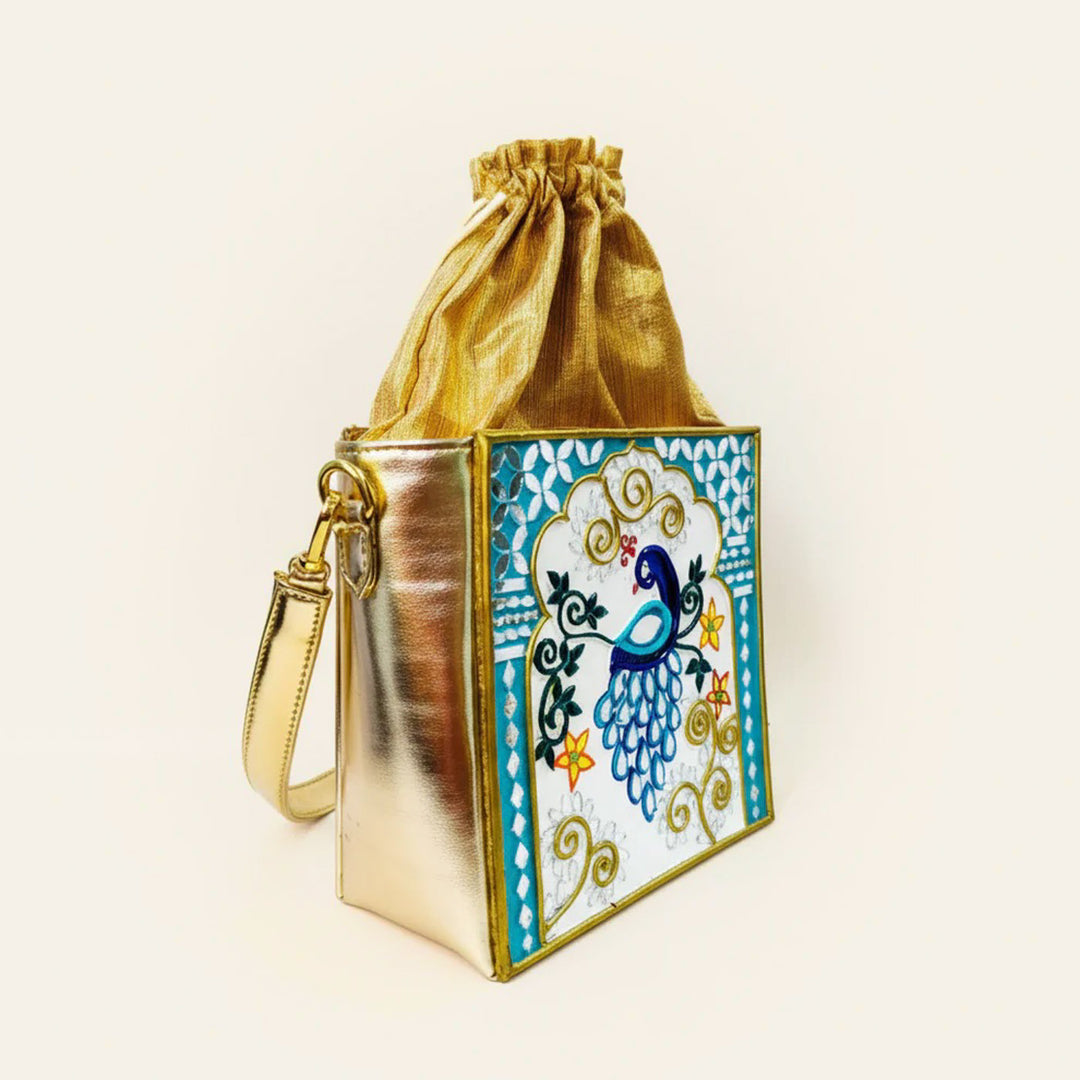 Handcrafted Peacock Lippan Art Potli Sling Bag