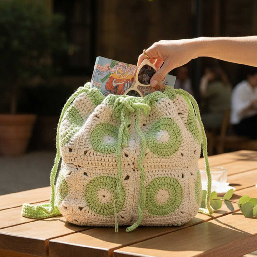 Handmade Crochet Kiwi Design Cotton Backpack