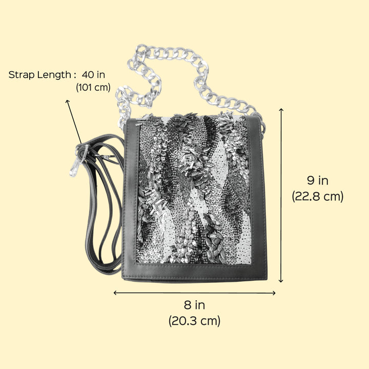 Shimmering Sequins Brown Leather Sling Bag