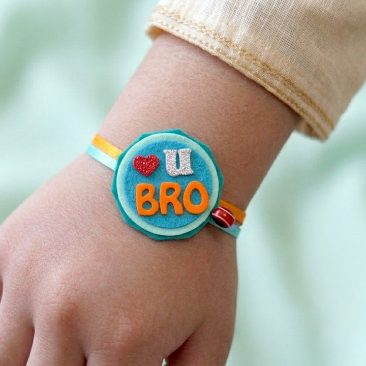 Handmade Love U Bro Theme Felt Kids Rakhi With Roli Chawal For Brother