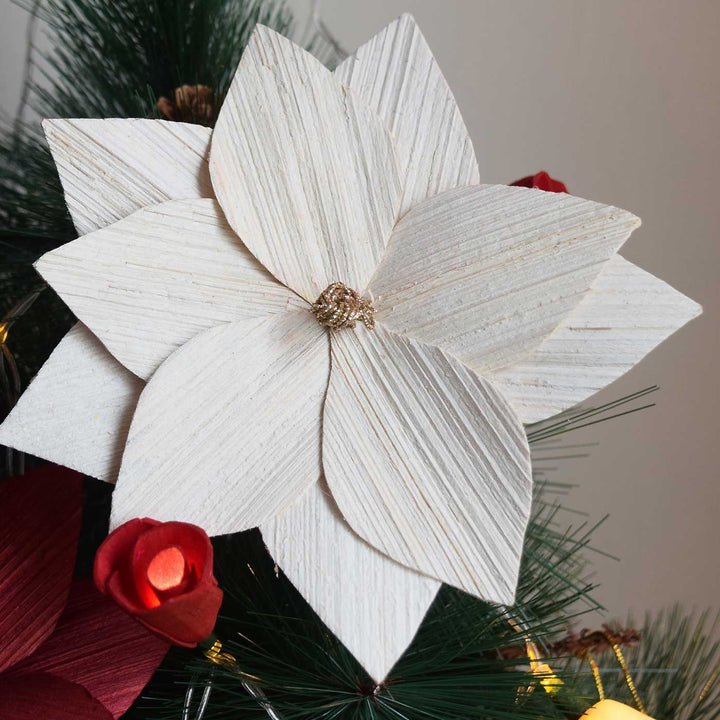 Handmade Areca Nut White Poinsettia Flower Christmas Ornament
