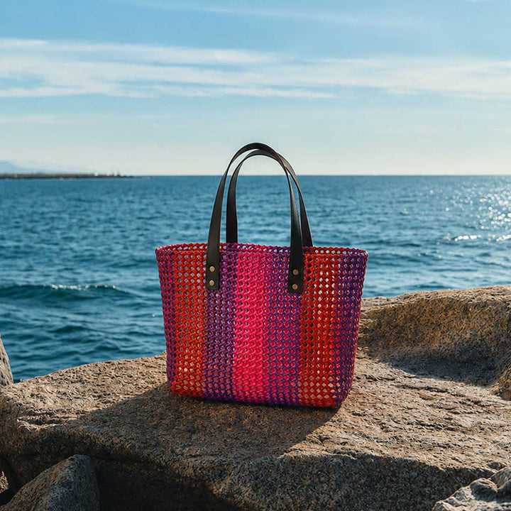 Handmade Multicolor Vertical Striped Wire Koodai Tote Bag