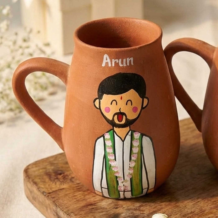 2 Pc | Kannada Couple Personalized Handpainted Terracotta Mug | 450 ml
