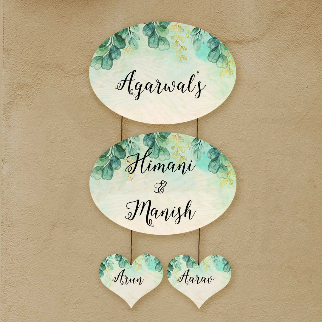 Personalized Printed Spring Green Floral Wooden Oval Nameplate