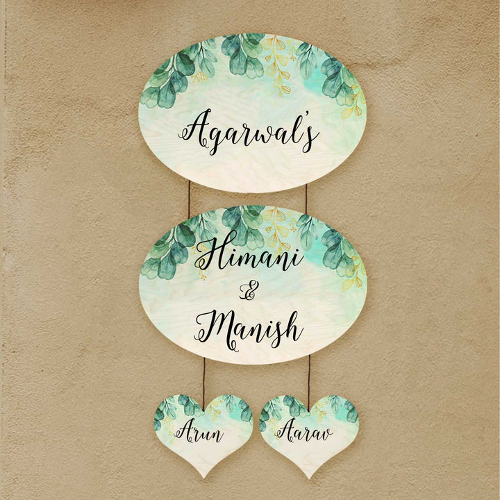 Personalized Printed Spring Green Floral Wooden Oval Nameplate
