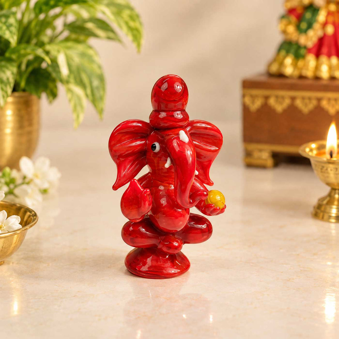 Handmade Blown Glass Ganesha Miniature Figurine/Idol For Decor