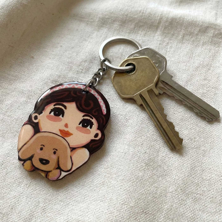 Printed Hand-Illustrated Dog Mom MDF Wood Key Chain/Bag Charm